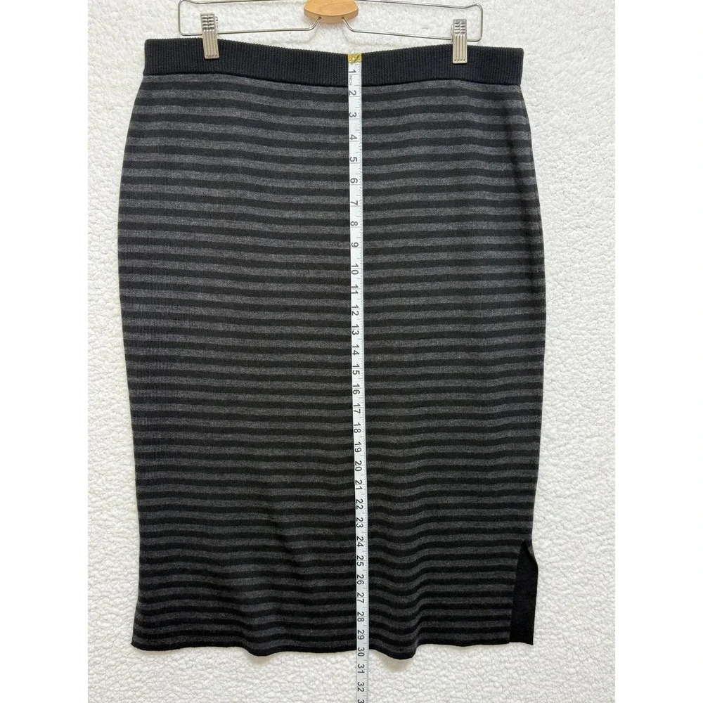 EILEEN FISHER Striped Knit Pencil Skirt‎ Charcoal Gray Black L/G
